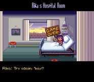 Rika on the game over screen in Downtown River City Baseball Story ~Play Ball, Kunio!~