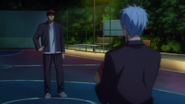 Kagami meets Kuroko in the basketball court at night