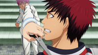 Akashi attacks Kagami with scissors