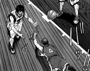 Kasamatsu saves the ball before Mitobe can