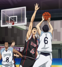 Hyūga stops Mibuchi's shot