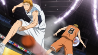 Hayama dribbles past Miyaji