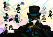 Ciel, Sebastian, Angela Blanc, and Pluto, first appeared in Animedia magazine, Mar. 2009