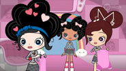 The girls want Angel to stop throwing clothing at them.