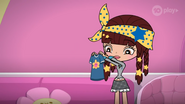 Angel admiring her newly purchased retro t-shirt