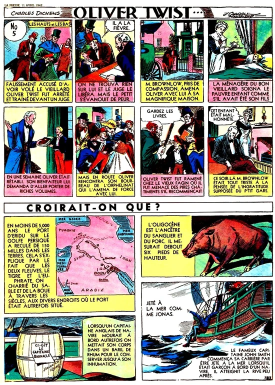 Oliver Twist, page complète dans le journal  La Presse du 11 avril 1942.