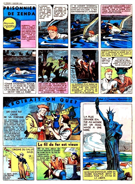 Prisonnier de Zenda, page complète dans le journal la Presse du 3 janvier 1942.
