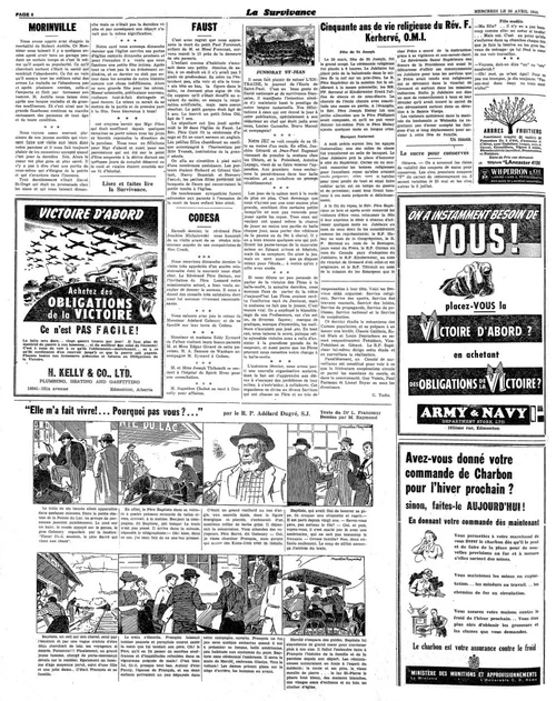 Dans le journal La Survivance du 26 avril 1944.