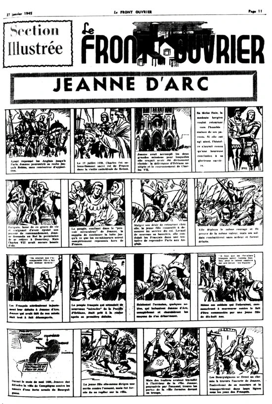 Jeanne d'Arc en page couverture du cahier BD du journal Le Front Ouvrier du 27 janvier 1945.