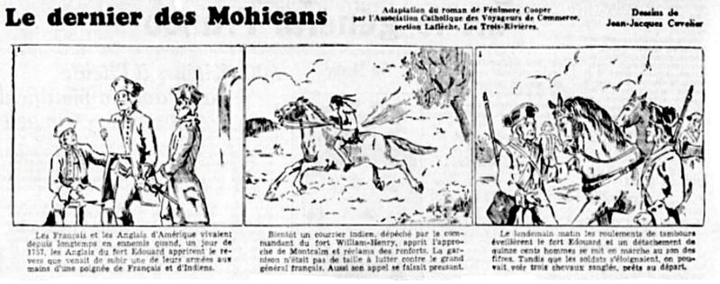 Le Dernier des Mohicans, bande quotidienne no. 1 dans le journal L'Action Catholique du 3 novembre 1937.