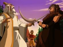 Aang cerca di calmarli 