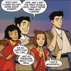 Bolin si congratula con Asami e Korra