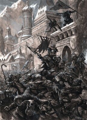 Orcos atacando Kislev por Karl Kopinski