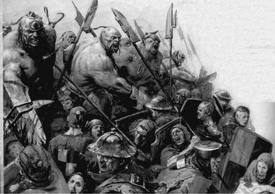 Carga Ogros vs Hombres de Armas 6ª Edición ilustración B&N