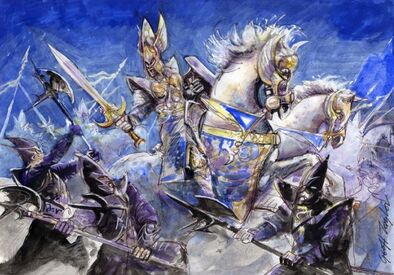 Boceto carta Saberthoot Yrlis Bluestorm por Geoff Taylor Héroe Altos Elfos contra Guardia Negra