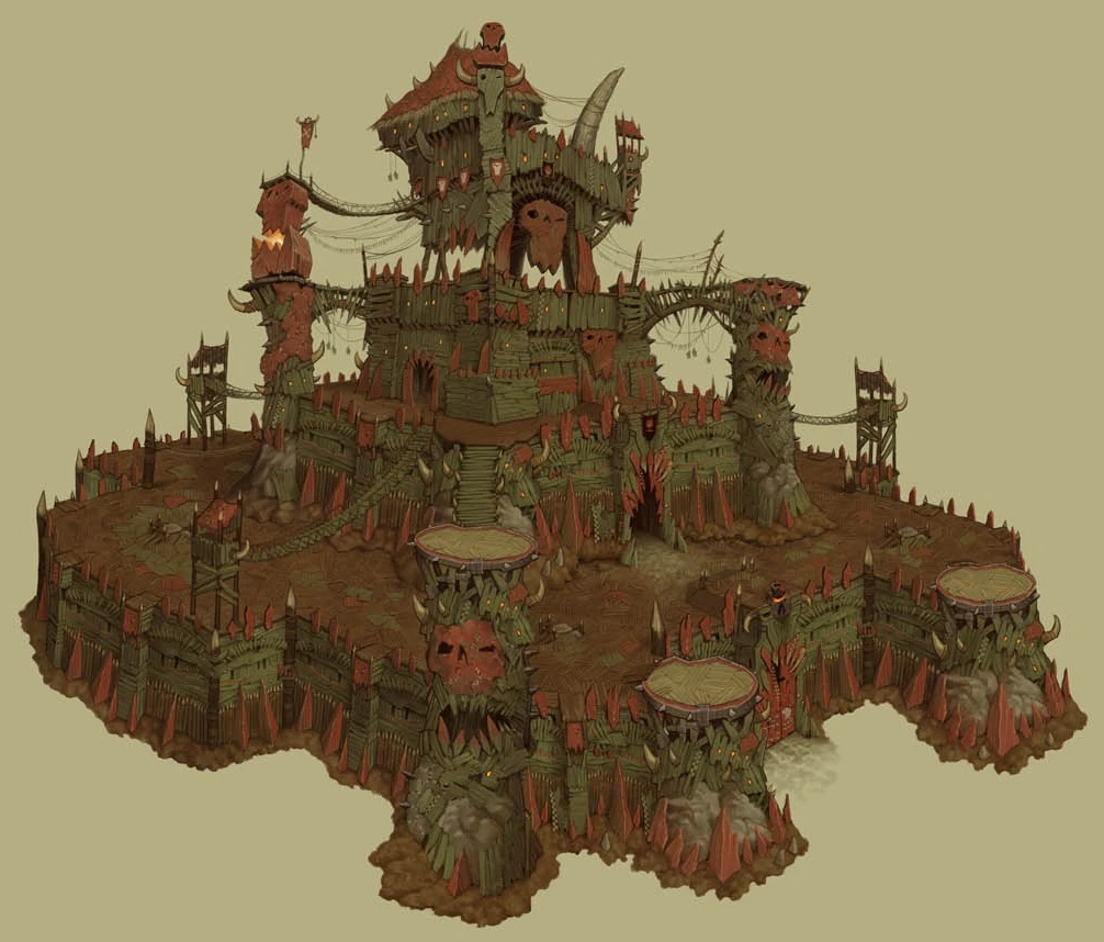 Герои 6 орки город. Вархаммер фэнтези лагерь. Варкрафт лагерь орков. Деревня орков вархаммер. Лагерь днд днд.