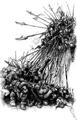 Alabarderos del Imperio contra Guerreros Orcos por Paul Jeacock