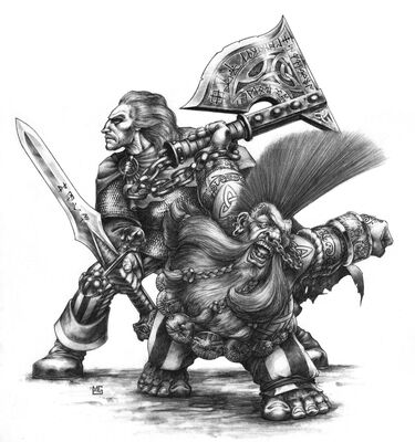Gotrek y Félix en guardia por Mark Gibbons