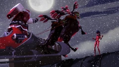 Santa Claws riding on his sleigh.