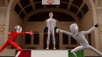Adrien defending himself from Kamgami's attacks.