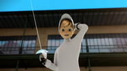 Adrien with his mask over his face.