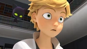 Adrien is surprised to learn that Marinette has so many photos of him.