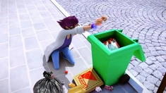Olga Mendeleiev forced to pick up the trash as a punishment.