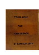 "Vocal rest and hair blach 9:10 AM Mar 30th"