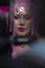 Long straight pink with high ponytail