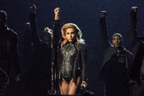 Joanne Gaga's more simplistic aesthetic is emphasized with Gaga glam in the Joanne World Tour.