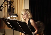 Recording her voice-over on August 22, 2011.