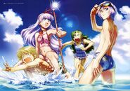 Gretel with her brother Hänsel at the beach with Garcia Lovelace and Fabiola Iglesias (art by Rei Hiroe)