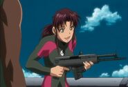 Revy happy about getting a new gun, a rare sight.