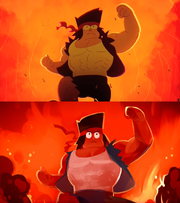 Buff K.O. comparison. The top image is from the minisode, the bottom image is from the episode.