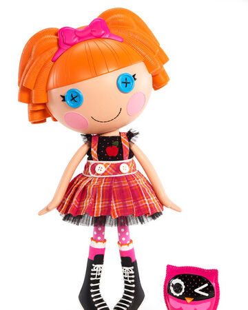 doll with button eyes and pink hair