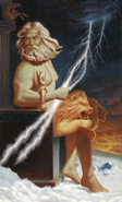 Pintura de Zeus sentado majestuosamente.