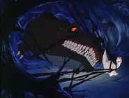 Sharptooth tries to bite Littlefoot