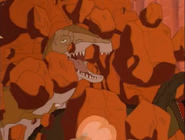 Both of the Sharpteeth are crushed by falling boulders