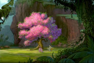 Distant shot of the main characters gathered around the treesweet tree.