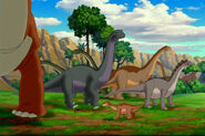 Amargasaurus next to Grandpa Longneck.