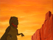 Littlefoot runs into the Sharptooth.