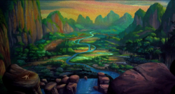 Littlefoot first discovering the Great Valley in the original film