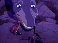 Sue telling Littlefoot and Shorty "Come on you guys, hop on".