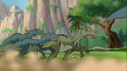 A stampede of Utahraptor from the television series.