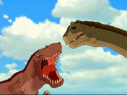 Red sharptooth yells at Pat