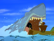 The sharptooth bites part of the log off.