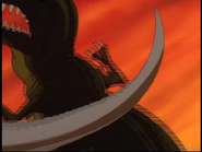The Lone Dinosaur slaps the sharptooth with his tail