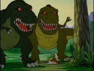 Papa and Mama Sharptooth prepare to kill Petrie and Ducky