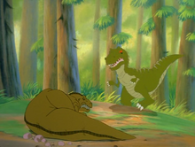 The Plated Sharptooth approaches Chomper's mother