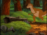 The Allosaurus, correctly (though accidentally) depicted with three fingers.